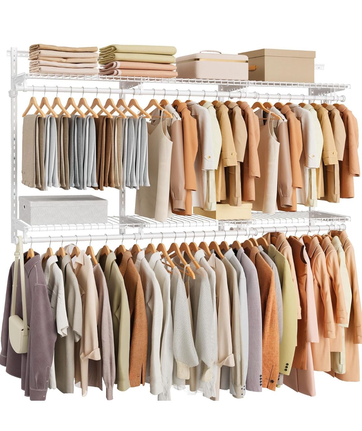 SONGMICS HOME Closet System Insert Organizer Adjustable Metal Shelving Unit 4-8 ft - White