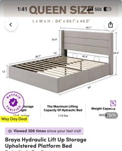 Braya Queen Hydraulic Lift Storage Platform Bed