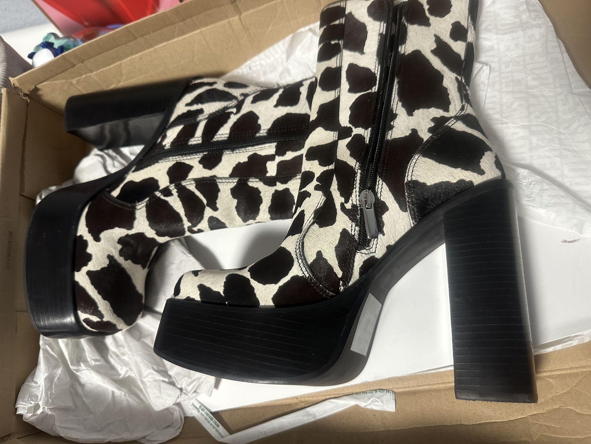 Steve Madden Cow Print Heel Boots