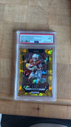 ARCH MANNING 2025 PANINI PRIZM DRAFT PICKS NEW RECRUITS 22  GOLD ICE PSA 9