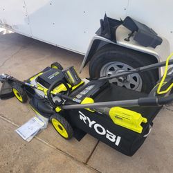 RYOBI 40 VOLT LAND MOWER & STRING TRIMMER NEW CONDITIONS  6AMP BATERY END CHARGER 