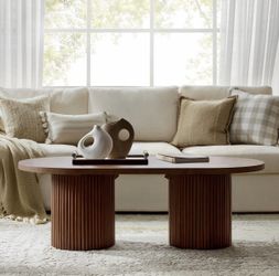 Merriman 53"W Modern Tall Coffee Table With Fluted Solid Wood Legs Walnut