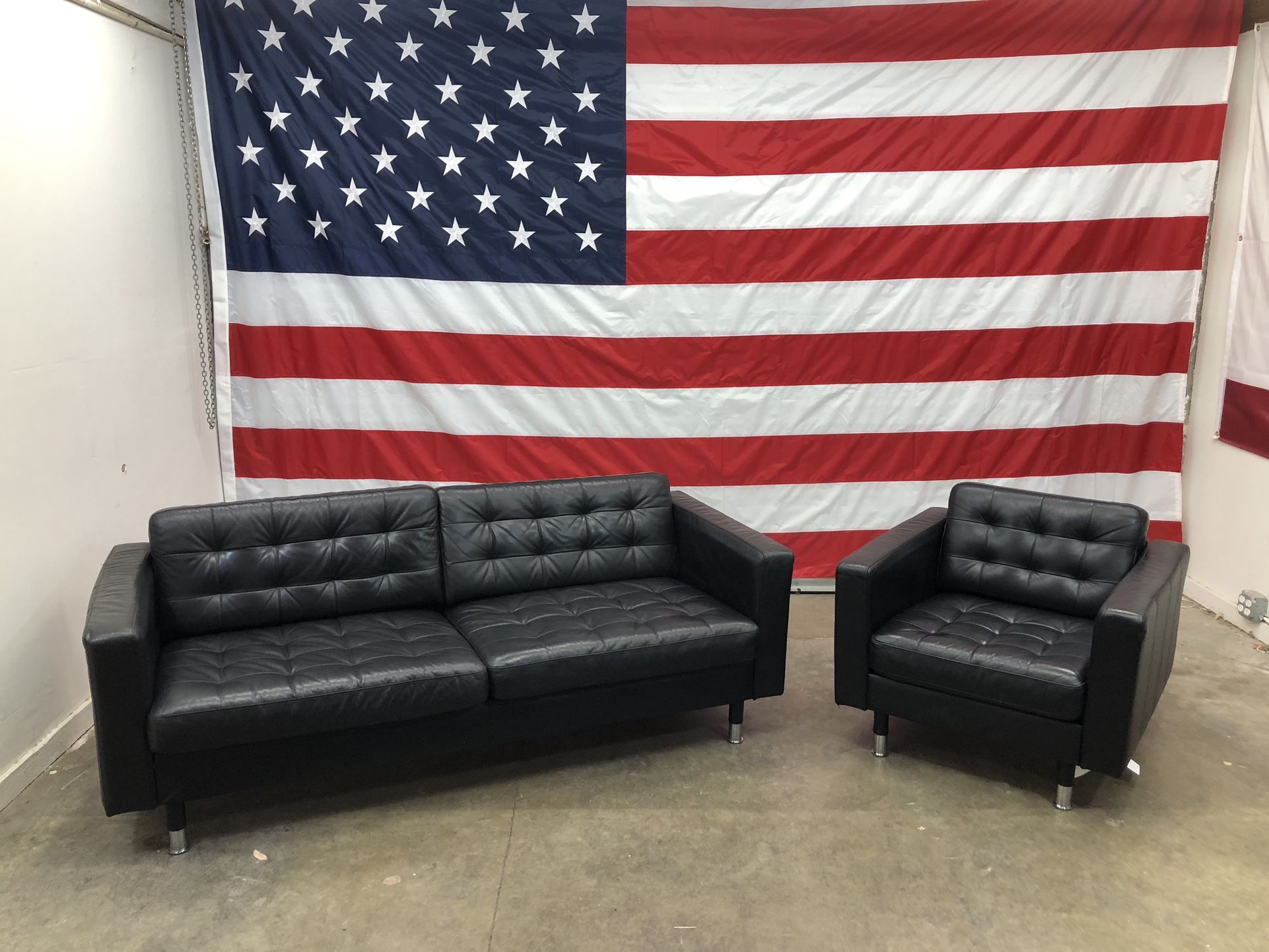 FREE DELIVERY - IKEA MORABO - Black Leather Sofa Couch & Chair