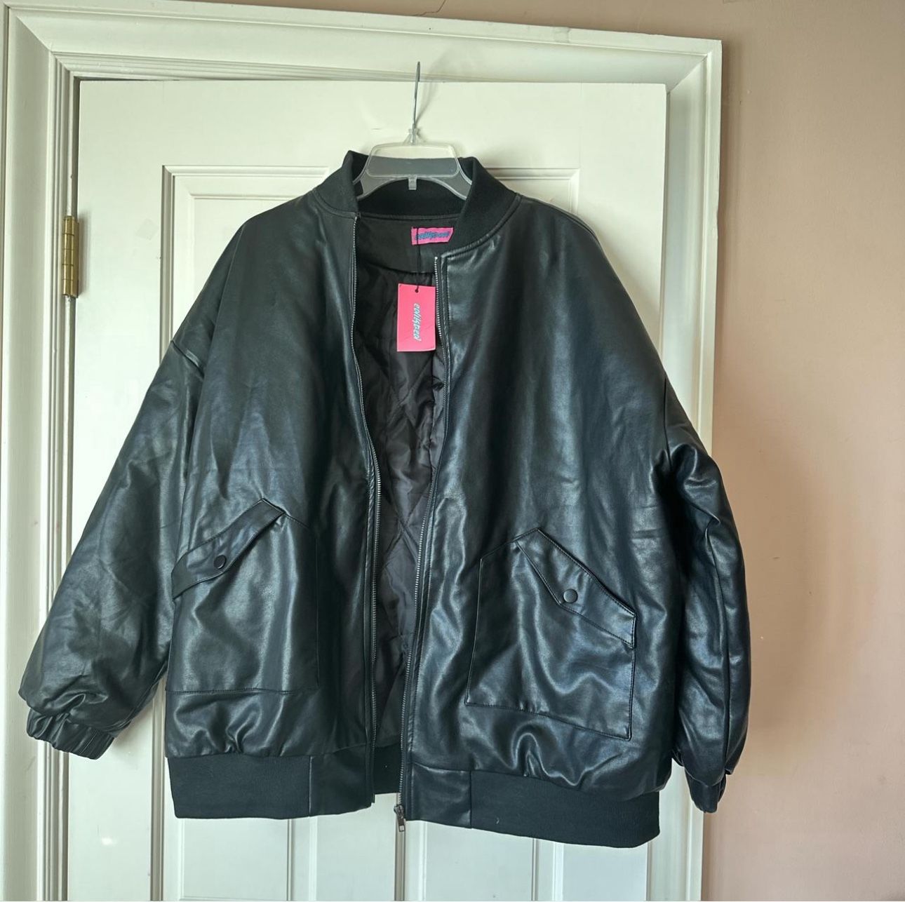 EDIKTED Black leather bomber jacket