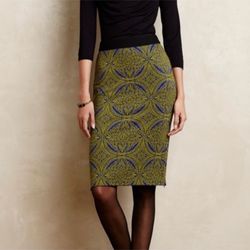 Anthropologie Maeve Medallion Stretch Knit Pencil Skirt Side Zip Sz M