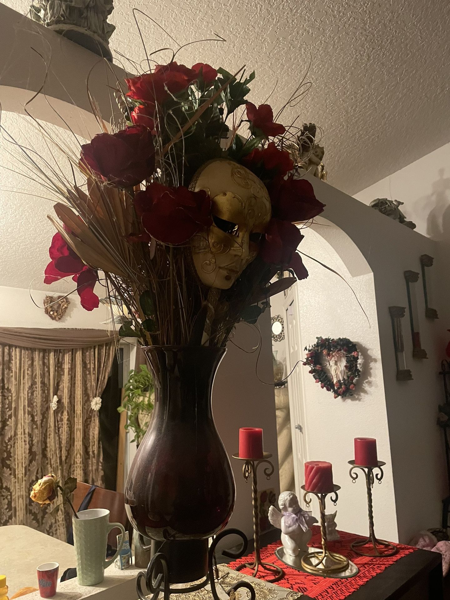 Large Vase With Fake Flowers