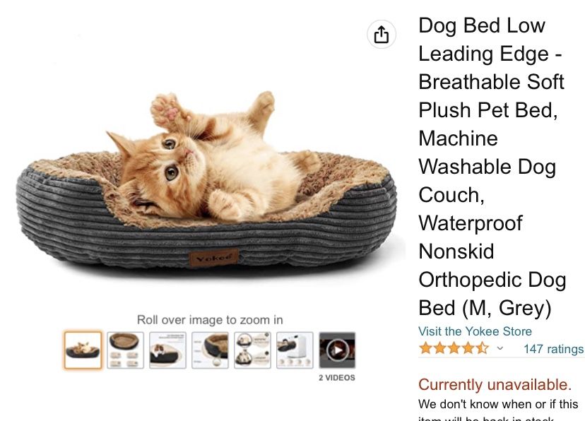 Dog Bed Low Leading Edge - Breathable Soft Plush Pet Bed, Machine Washable Dog Couch, Waterproof Nonskid Orthopedic Dog Bed (M,