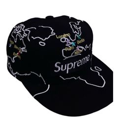 Supreme Black World Map Cap