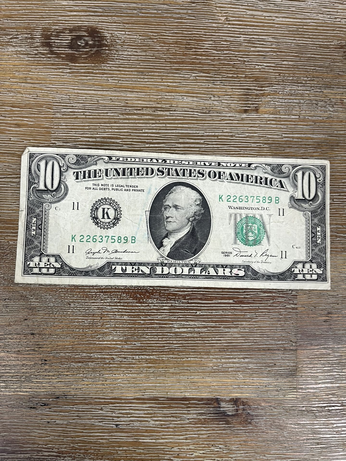 $10 Old Bill Green Seal Series 1981