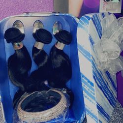 Gift Sets With 3 Bundles , A Bonnet & A Headband 