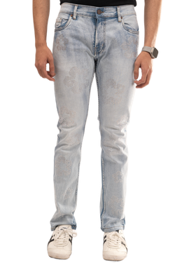 Men's Rhinestone Slim Fit Jeans – Light Blue – Sizes 28-38