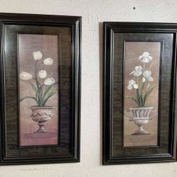 Pair Of Framed Floral Art