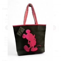 BNWT Disneyland Mickey sequin Loungefly tote bag pink and black