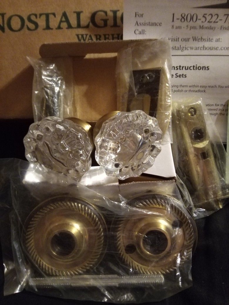 Antique Vintage Brass Crystal Door Knobs