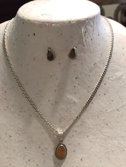 Vintage and Sterling Silver amber earrings and necklace set.