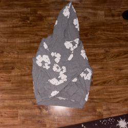 grey denim tear hoodie (used), (brand new)