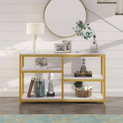 Tribesigns 47 inches TV Stand, Golden Media Stand with Net Storage Shelf, 4 ShelvesEntertainment Center Media Console Table for Living Room Bedroom (G