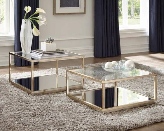 2 Piece Table Set With Mirrored Shelf! Lowest Prices Ever!