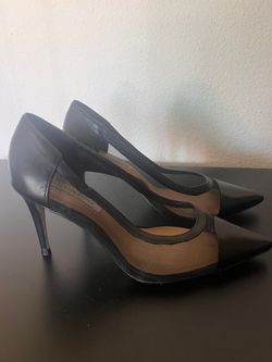 Saks Fifth Avenue Black Mesh Panel Pointed-Toe Heels