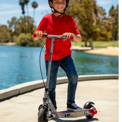 Razor Black Label E100 Electric Scooter - Silver / Red, for Kids Ages 8+ and up to 120 Ibs, 8" Pneumatic Front Tire, Up to 10 mph & up to 35 mins of R
