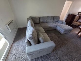 New Gray Corduroy sleeper  Sectional Sofa with Chaise