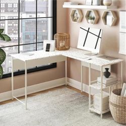 Ameriwood Home Berkeley L-Desk, Office Computer Desk. Gaming Desk Faux Terrazzo Design