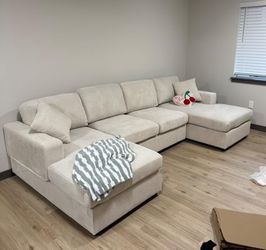 Brand new ivory color corduroy Sectional Sofa Couch with double chaise