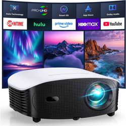 Brand New In Box Unopened    GooDee AI Smart Mini Projector with WiFi and Bluetooth - FHD 4K Support, Compatible with Netflix/YouTube, Auto Focus & Ke