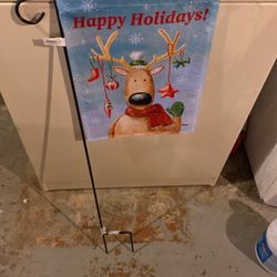 Christmas Yard Flag W/Stand