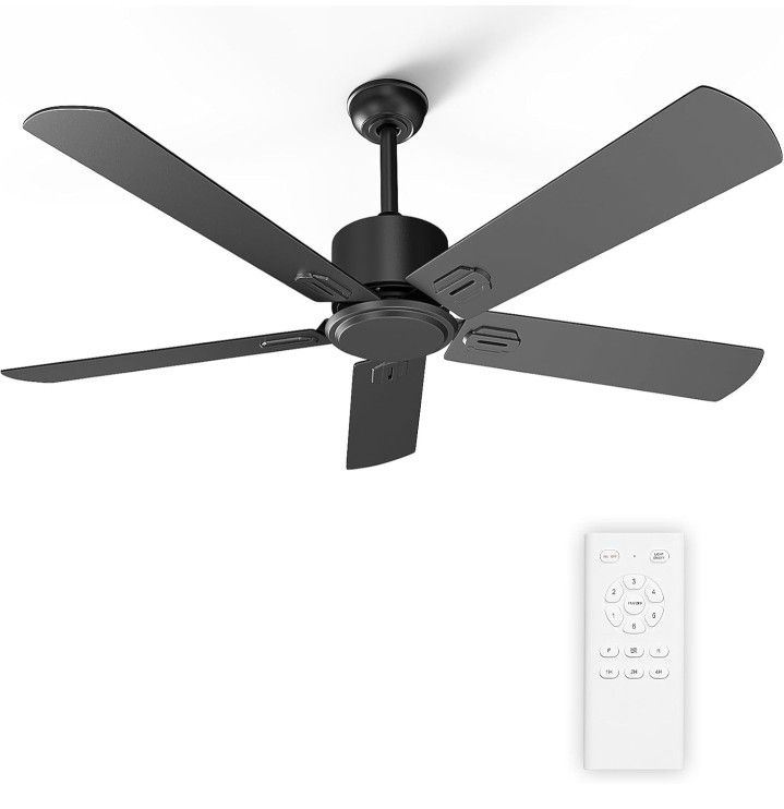 52 Inch Ceiling Fan No Light - Outdoor Indoor Flush Mount Low Profile DC Motor Fan with Remote