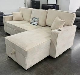 New  Corduroy sleeper Sectional Sofa with Storage Chaise