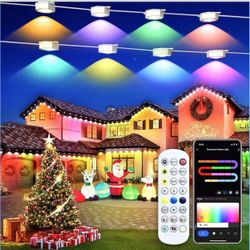 Smart Permanent Outdoor Lights for House, 100ft with 60 RGB Permanent Christmas Lights, P67 Waterproof with DIY Scene for Halloween Christmas Decor, R