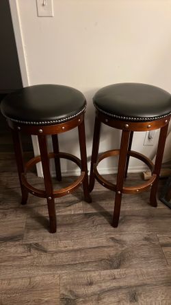 Stools , 30” dark brown, black seat .