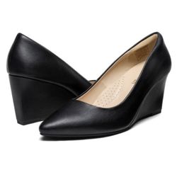 Pointed Toe Wedge Pump Shoes Black Patent Leather | Size 8 DREAMPAIRS