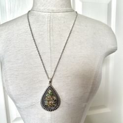 Silver Tone Abalone Pendant Necklace 