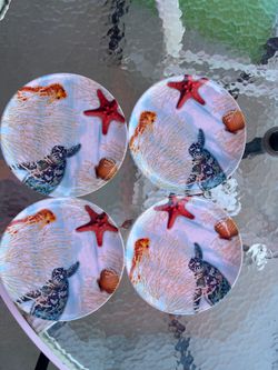 Better Homes & Gardens Coastal Melamine Plates – Set of 4 Sea Turtle Beach Theme
