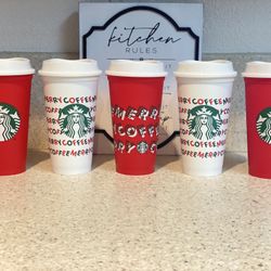 5 Christmas Red Starbucks Reusable Cups