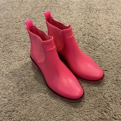 Kate Spade Sedgwick Hot Pink Rubber Ankle Boots Y2K sz 7, Like NEW
