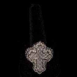 Moissanite, Baguet Cross Ring-Fully Iced Out💎Passes Dimond Test