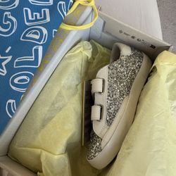 Kids Glitter Upper Leather Star and Heel  Platinum/Cream