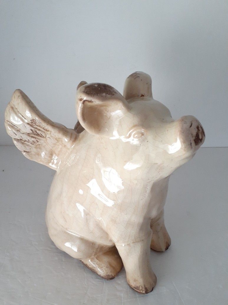 Vintage Flying Rustic Pig Statue Farm Folk Art
