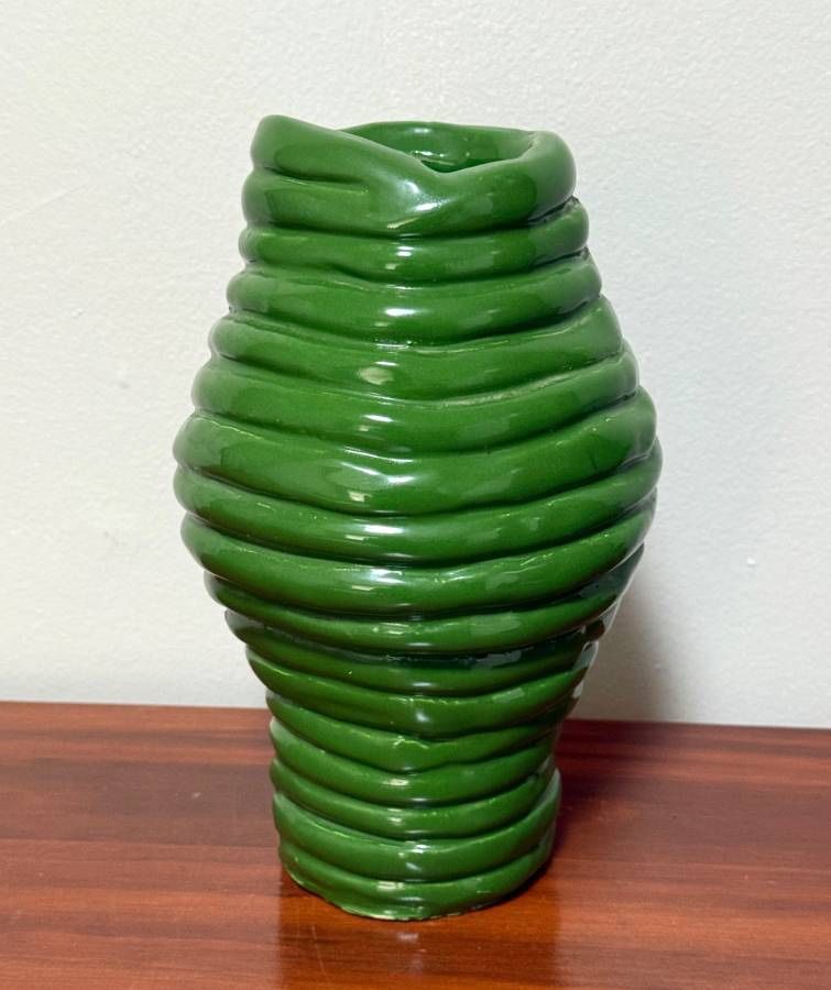Handmade Misshaped Glazed Green Beehive Ceramic Pottery Vase Decor