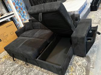CLEARANCE $849 Reversible Storage Sleeper Sectional with Wireless Charging Pad BRAND NEW IN THE BOX