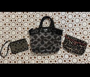 Coach Madison Op Art Sateen Sophia Satchel purse & Wristlets Wallet As Is Rehab