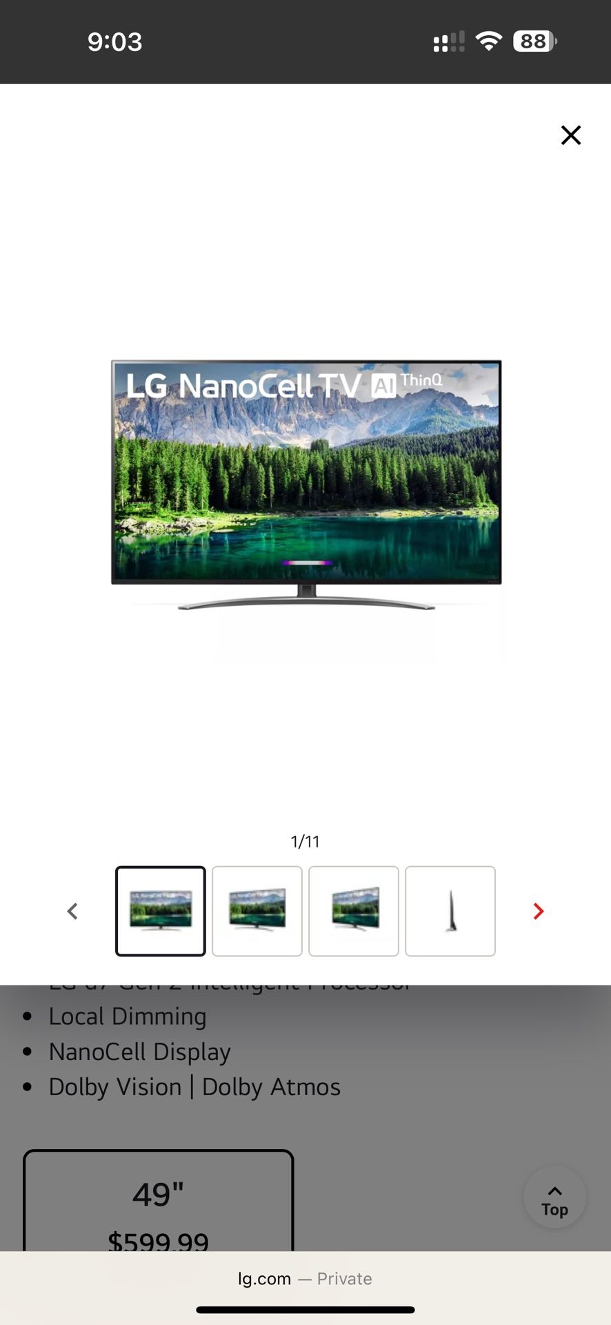 LG NanoCell 86 Series 4K 49 inch Class Smart UHD NanoCell TV w/ AI ThinQ® (48.5'' Diag)
