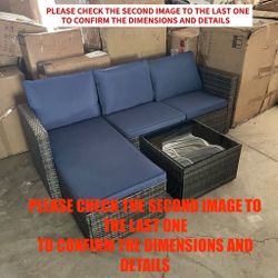 4 Pcs Patio Rattan Sofa Set w/ Cushions & Storage Table - Blue
