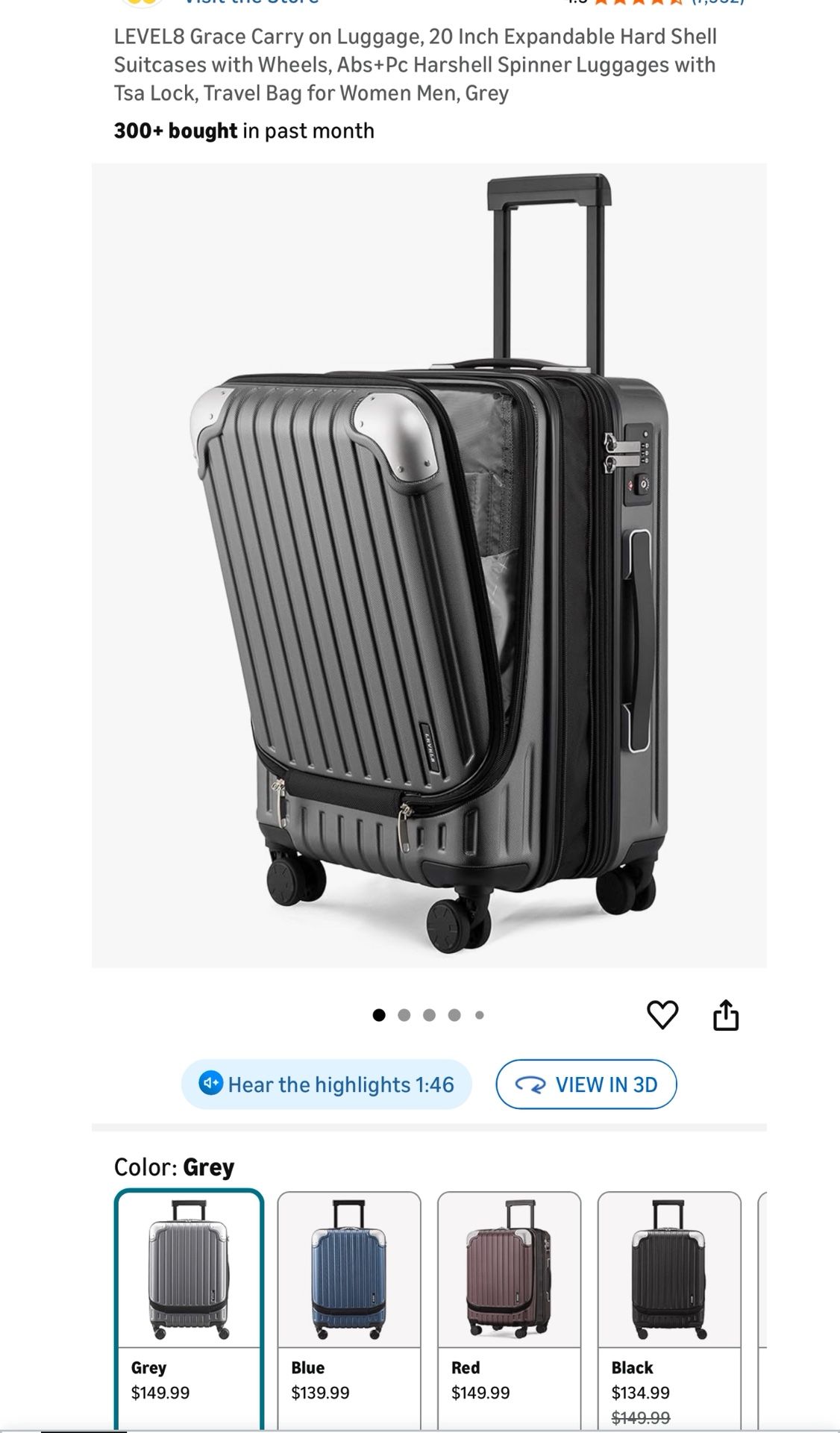 LEVEL8 Grace Carry On Luggage, 20 Inch Expandable Hardside Suitcase, Abs+Pc Harshell Spinner Luggage with Tsa Lock, Spinner Wheels, Grey, 20 Inch Carr