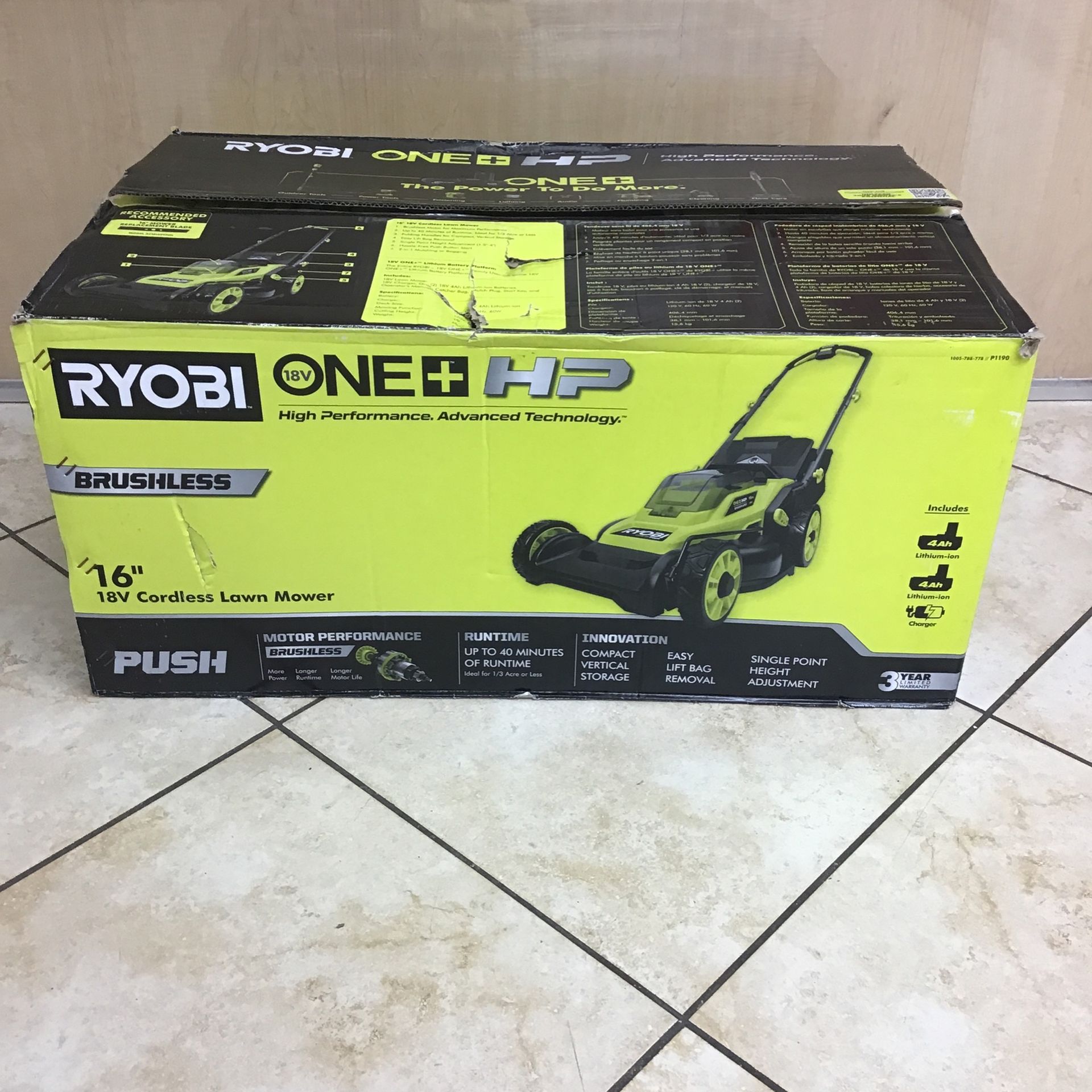 Ryobi P1190 16 in Walk Behind Push Lawn New