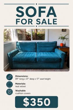 Teal velvet sofa for sale
