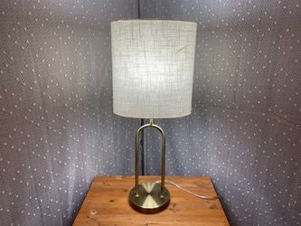 Modern Metal Oval Table Lamp with Soft White Linen Shade